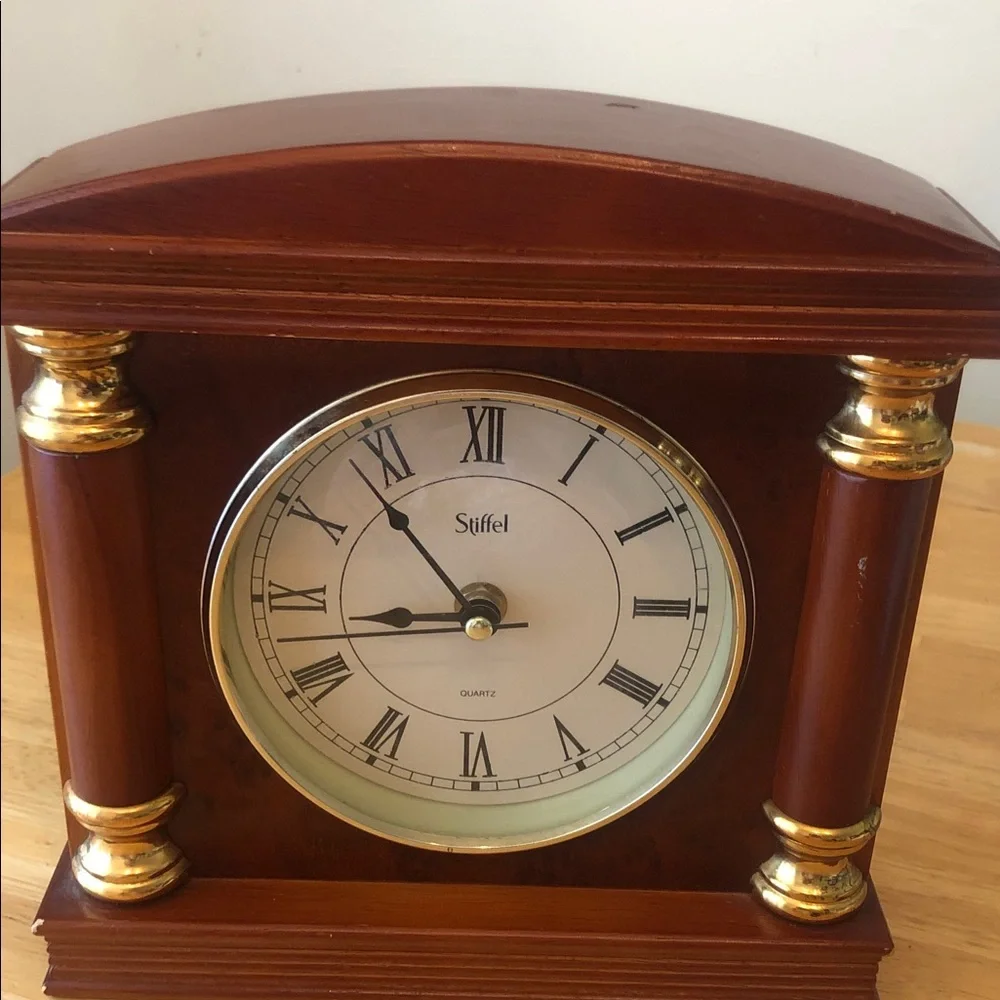 Stiffel Brown and Gold Mantel Clock - Classic Home Wall Decor